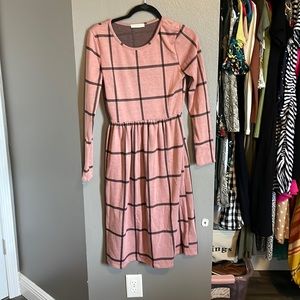 Pink and black plaid dress with pockets